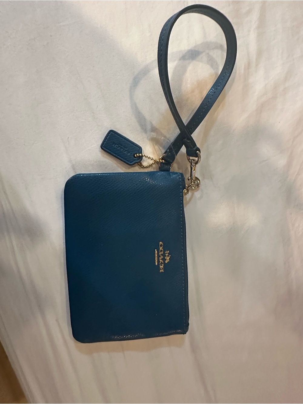Coach Teal Blue Leather Wristlet with Gold Hardware